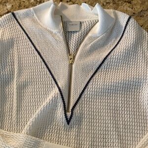 Varley Cream and Navy Textured Half-Zip Top